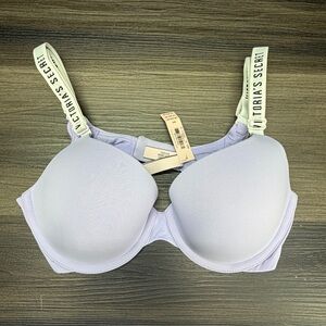 Victoria’s Secret T-Shirt Push-Up Full Coverage Bra Lilac Logo Straps 34C NWT